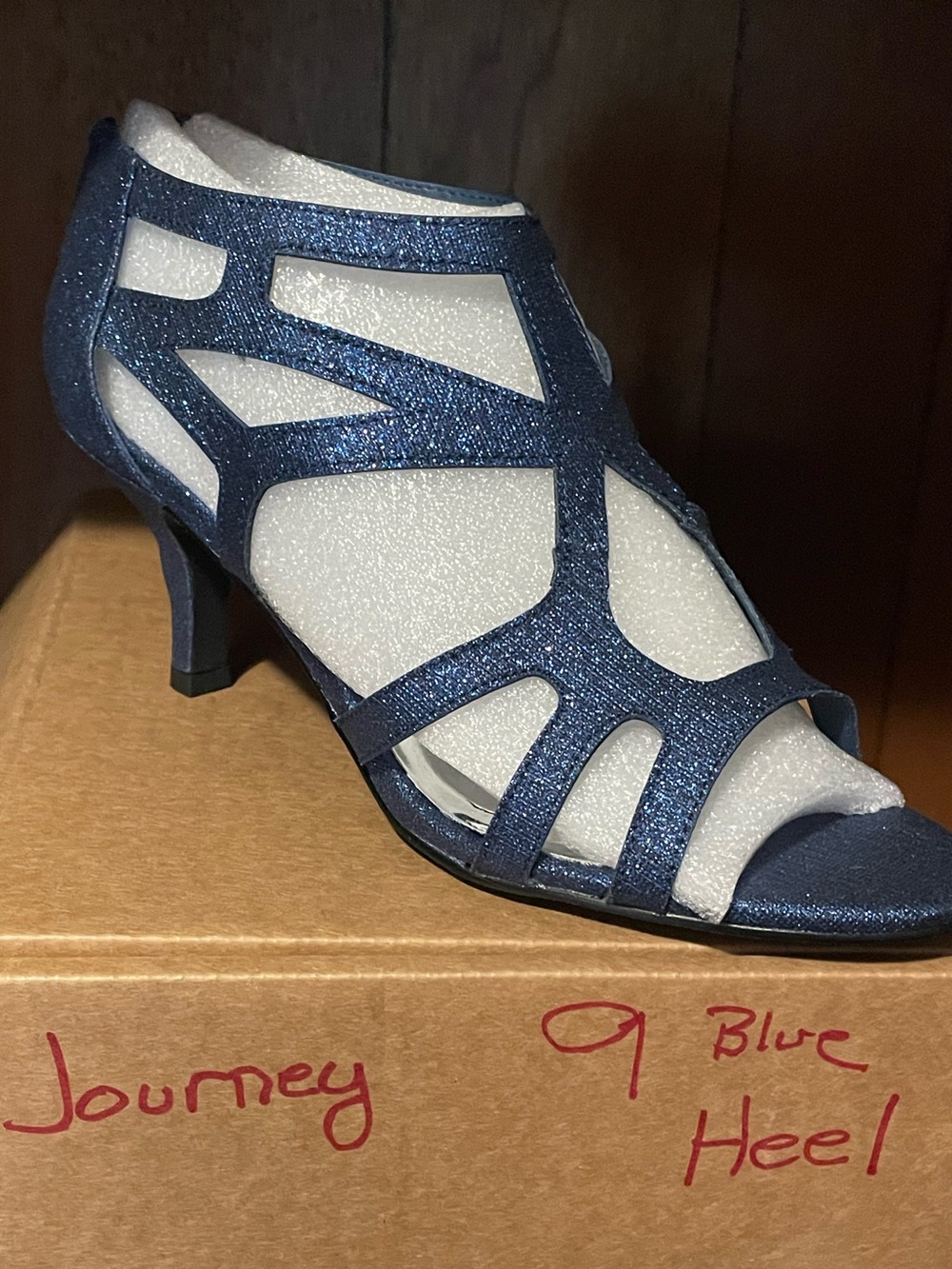 Sparkle Navy Cutout Mid Heel Sandal - Journey